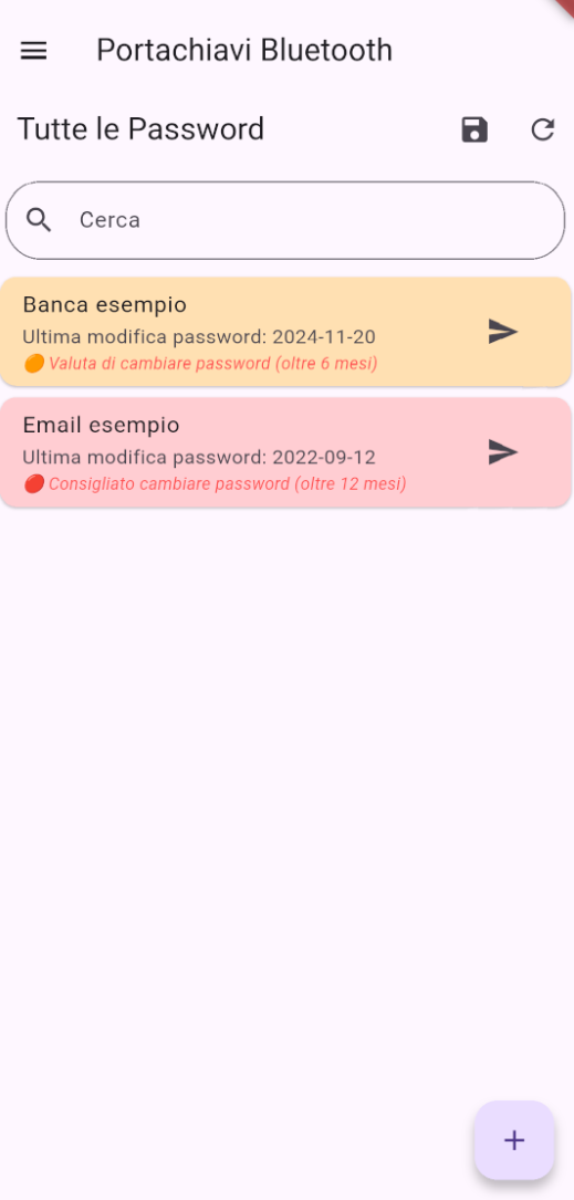 Schermata principale con lista password