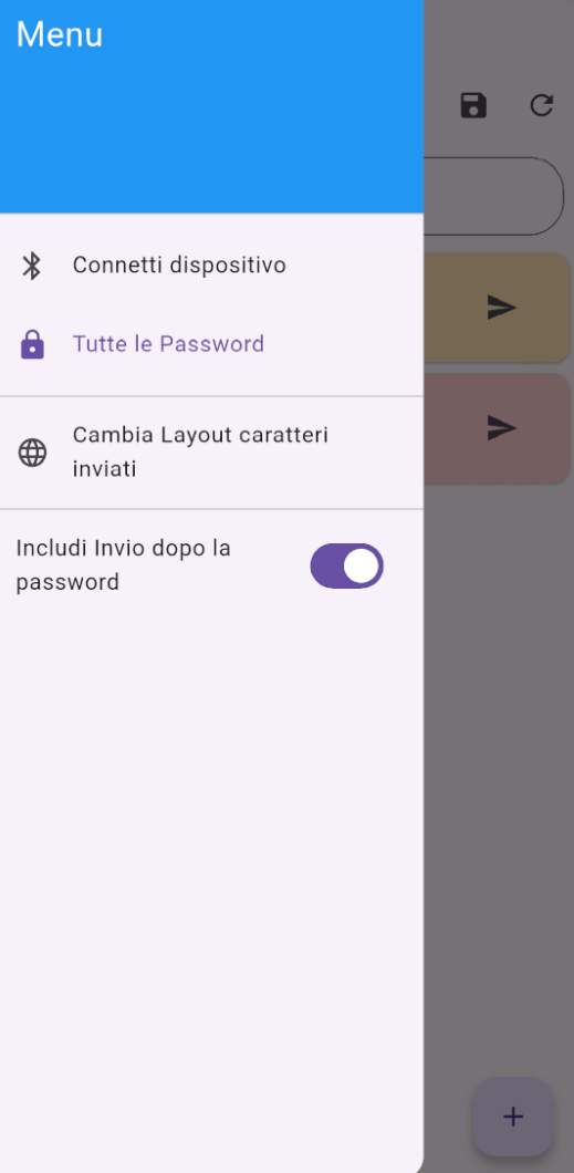 Menu delle impostazioni dell'app